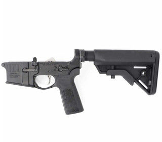 Sons of Liberty Gun Works M4 Complete Lower with Mil-Spec Buffer System features a QD end plate with a B5 grip and stock
